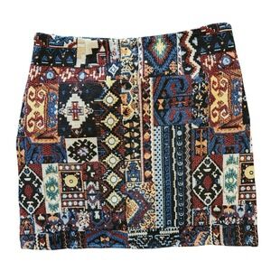Wicked AF Women XL Tapestry Patchwork Mini Skirt Boho Woven Geometric Multi